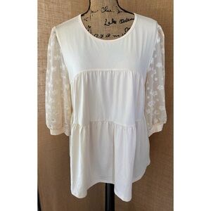 GRACE KARIN Women's Light Salmon Top Blouse with Sheer Sleeves Size XL EXCELLENT